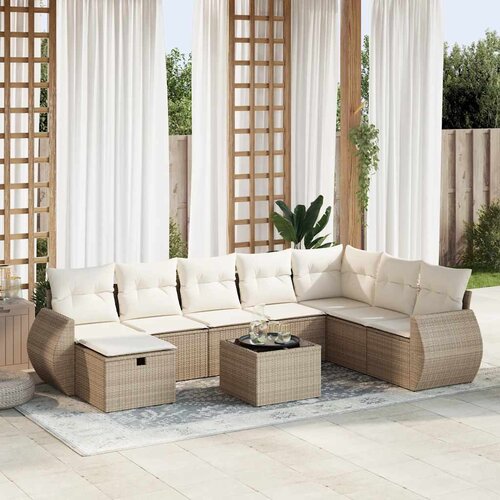 VidaXL 9-dijelni set vrtnih sofa s jastucima bež od poliratana Slike
