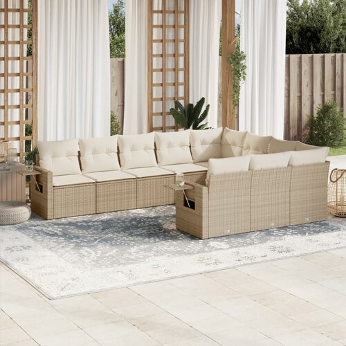 vidaXL 10-dijelni set vrtnih sofa s jastucima bež od poliratana Cijene