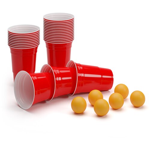 BeerCup Andrews, rdeči kozarci za pivo, 473 ml (16 oz), robustni, vključno z žogicami in pravili Slike