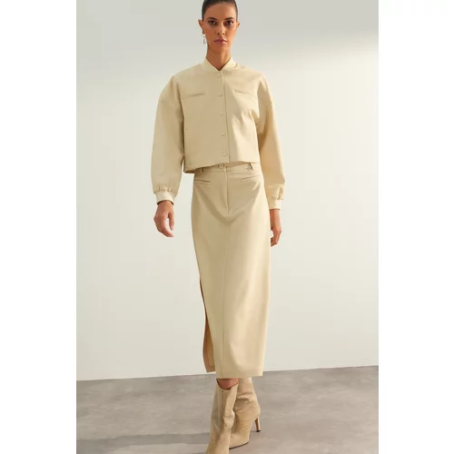 Trendyol Beige Limited Edition High Quality Woven Midi Skirt