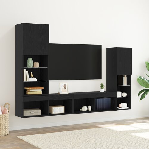 vidaXL LED TV ormar crni hrast 30.5x30x102 cm tehnološko drvo, TV ormar s LED svjetlima crni hrast 40.5x30x102 cm, TV zidni ormari s LED svjetlima 2 kom crni hrast 80x30x30 cm Cijene