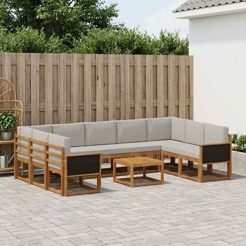  Set vanjskih sofa 10 kom. Prirodna i svjetlosiva Smeđa 59 x 59 x 37 cm Slike