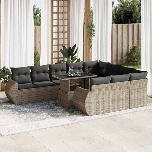 vidaXL 11-dijelni set vrtnih sofa od poliratana s jastucima sivi Cijene