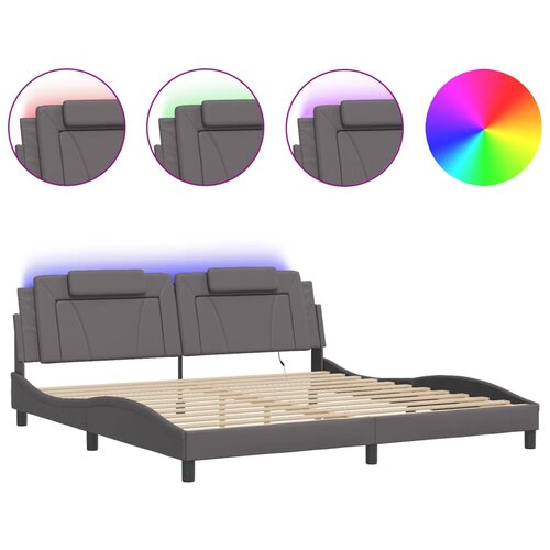 Maison Chic Posteljni okvir - Dvoposteljna postelja - Zakonska postelja z LED lučkami siv 200x200 cm umetno usnje-J5672, (21769206) Cene