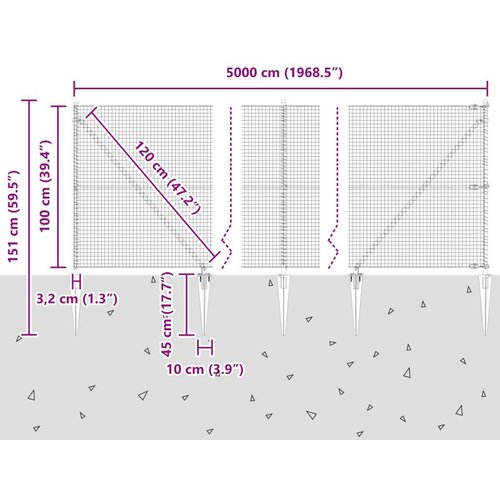 VidaXL zavarena žičana ograda s 13 spike postova 1x50 m cinkani čelik Slike
