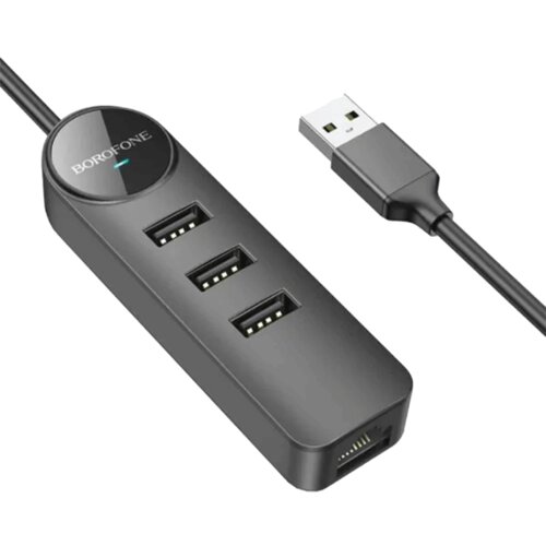 Borofone USB HUB + GLAN Ethernet Adapter DH6 Erudite 4-in-1, USB3.0x3 +RJ45 black Cijene