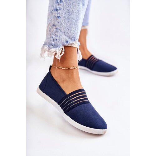 S. BARSKI Women's Cloth Sneakers Slip-On Navy Blue Lilis Cene