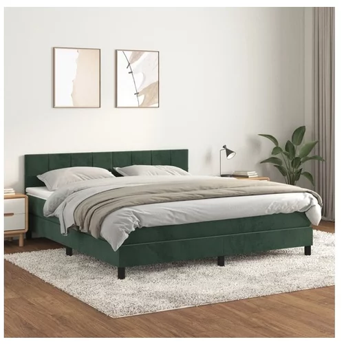 vidaXL Box spring postelja z vzmetnico temno zelena 160x200