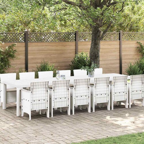 VidaXL Komplet za jedilnico v vrtu 13 pcs Bela Polt rattan Slike