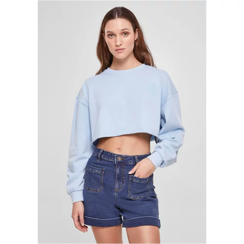 UC Ladies Ladies Cropped Flower Embroidery Terry Crewneck balticblue