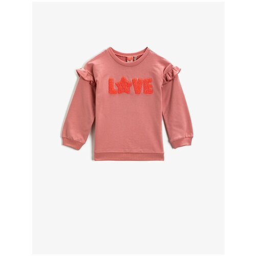 Koton girl's pink love printed sweatshirt cotton ruffle shoulders crew neck Slike