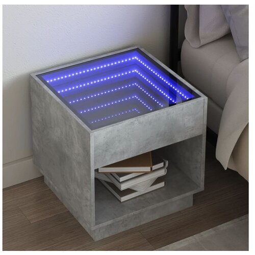vidaXL Nočna mizica z neskončnimi LED betonsko siva 50x50x50 cm Cene