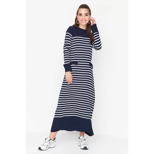 Trendyol Navy Blue Striped Crew Neck Knitwear Dress