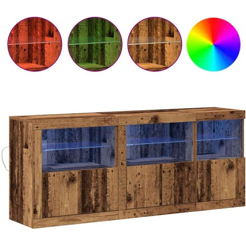  Sideboard s LED svjetlima Starinsko drvo 162x37x67 cm Drvo predviđeno za obradu Slike