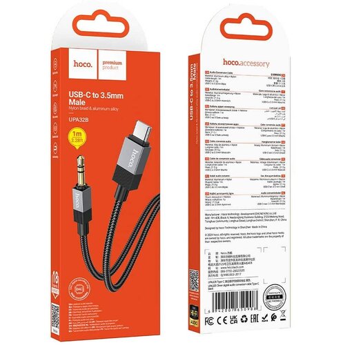 Hoco. Audio AUX kabel Jack 3.5 mm (mu&amp;scaron;ki) na USB C (mu&amp;scaron;ki) 1 m UPA32B crni Slike