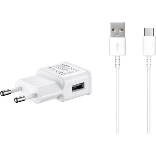 Samsung stenski polnilec z enim USB-A vhodom 15W in priloženim USB-A v USB-C kablom bele barve EP-TA200EWE + EP-DG970BWE (OEM pakiranje) Slike