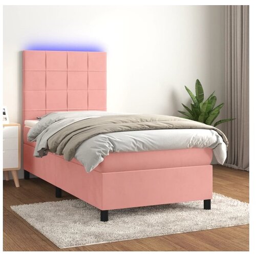  Box spring postelja z vzmetnico LED roza 100x200 cm žamet Cene
