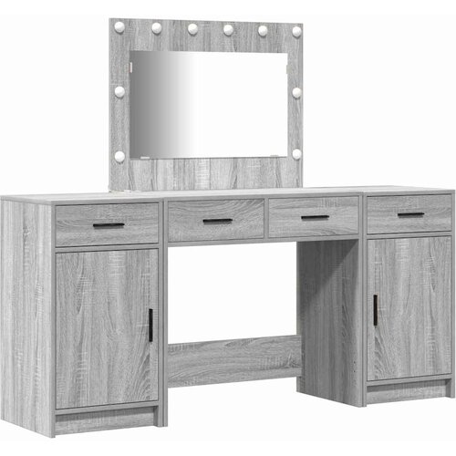 VidaXL Toaletna mizica z zrcalnimi lučmi 3 pcs Siva Konstruiran les - - Siva - 59.4 - 78,5 x 41 x 135 cm - 2025- Slike