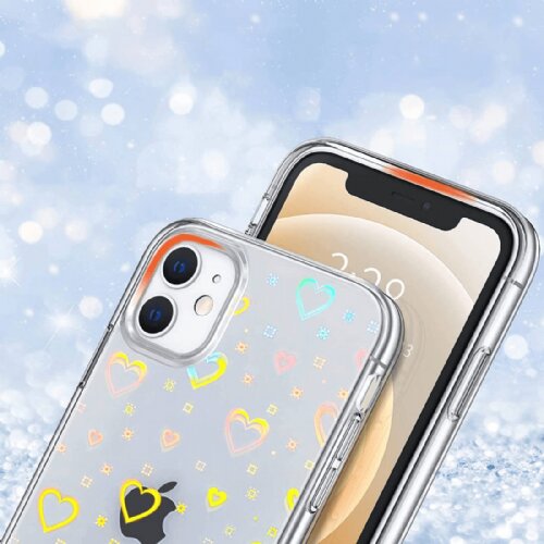 Onasi Clear Case silikonski ovitek Hologram za iPhone 14 Plus - prozoren s srčki Slike