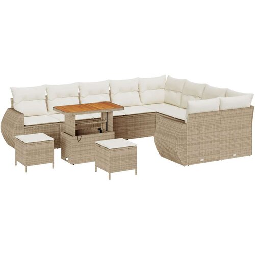  Set od 12 komada vrtnog kauča s jastučićima bež poli ratan akacija set od 3 komada vrtnog blagovaonskog seta s jastučićima bež Slike