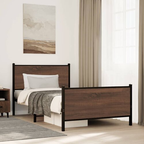 Furnova Kovinski posteljni okvir brez vzmetnice rjavi hrast 107x203 cm, (21941320) Slike