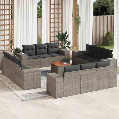 VidaXL 13-dijelni set vrtnih sofa od poliratana s jastucima sivi Slike