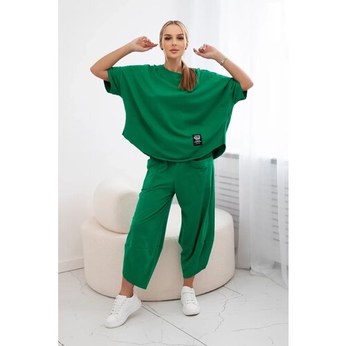 Kesi Włoski Cotton set blouse + trousers green Slike