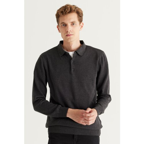 ALTINYILDIZ CLASSICS Men's Anthracite-Melange Standard Fit Regular Cut Polo Collar Cotton Knitwear Sweater. Cene