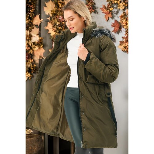 Dewberry Z6774 WOMEN&amp;#039;S COAT-PLAIN KHAKI Slike