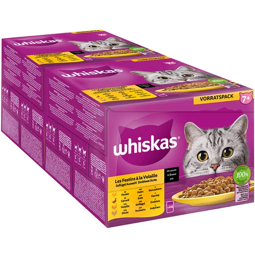 Whiskas 72 + 24 gratis! Mega pakiranje mokra mačja hrana 96 x 85 g - Senior 7+ Perutninski izbor v omaki (piščanec, perutnina, raca, puran)