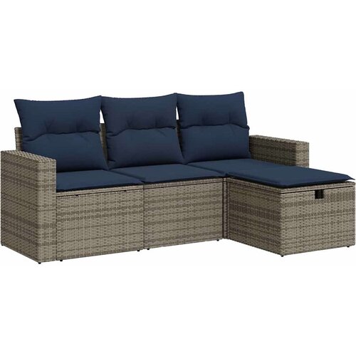 vidaXL Vrtna garnitura - 4-dijelni set vrtnih sofa od poliratana s jastucima sivi - Siva sa spremištem 1 Cene