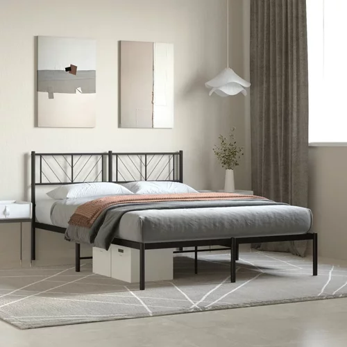 vidaXL Kovinski posteljni okvir z vzglavjem črn 140x190 cm