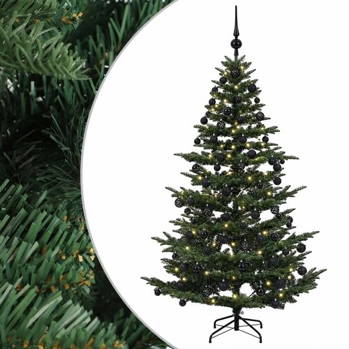  Umjetno božićno drvce s kuglicom 180 cm 300 LED lampica - Zelena 180 cm s LED-ima i crnim lopticama Slike