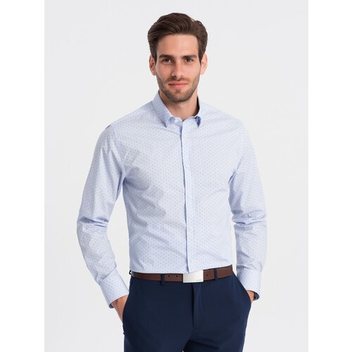 Ombre Classic men's cotton SLIM FIT shirt in micro pattern - blue Slike