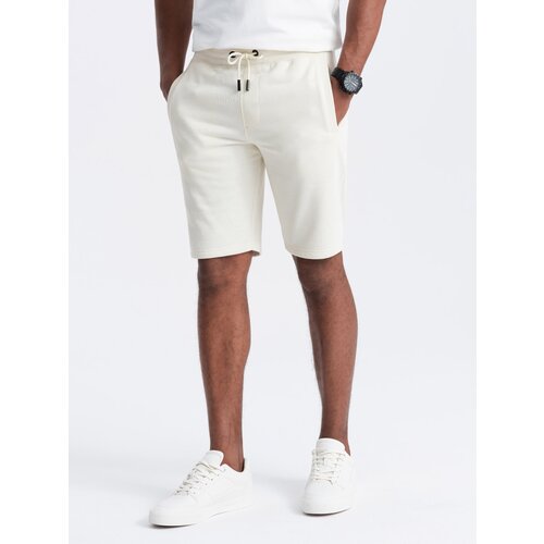 Ombre BASIC men's cotton sweat shorts - cream Cene