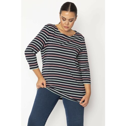 Şans Women's Plus Size Colorful Crewneck Striped Tunic Slike