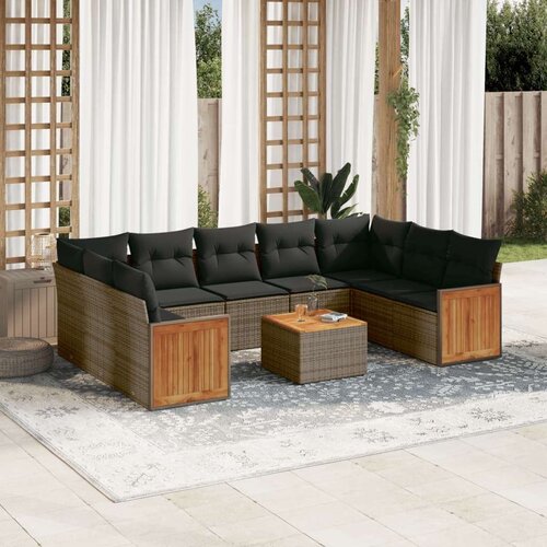 vidaXL Vrtna sedežna garnitura 10-delna z blazinami siv poli ratan Cene