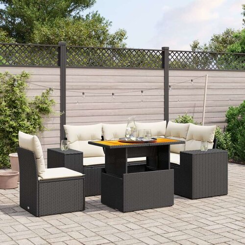  6-dijelni set vrtnih sofa s jastucima crni od poliratana Slike