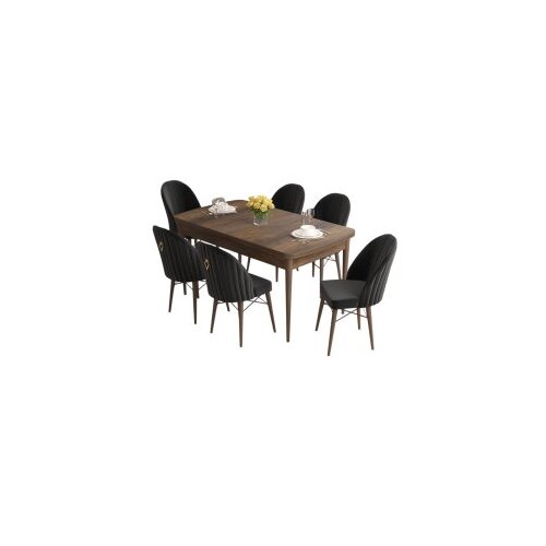 Hanah home roz - baroque, black baroqueblack extendable dining table & chairs set (7 pieces) Cene