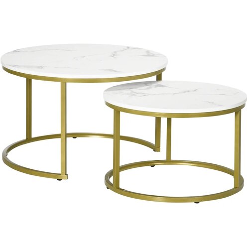  Set pomoćnih stolića  2 ugradbena stolića  &Oslash;74 i &Oslash;59 cm  mramorni izgled  zlatni okvir Cijene