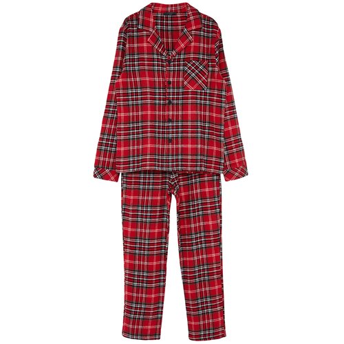 Trendyol Men's Red Regular Fit Plaid Weave Pajamas Set. Cene