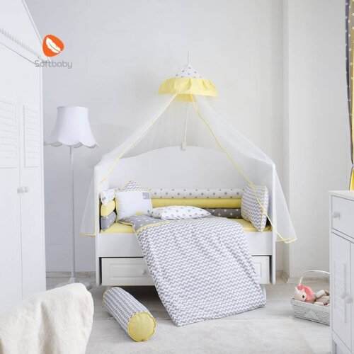 Belis posteljina za krevetac my home 3 nivoa 120X60 grey-yellow Slike