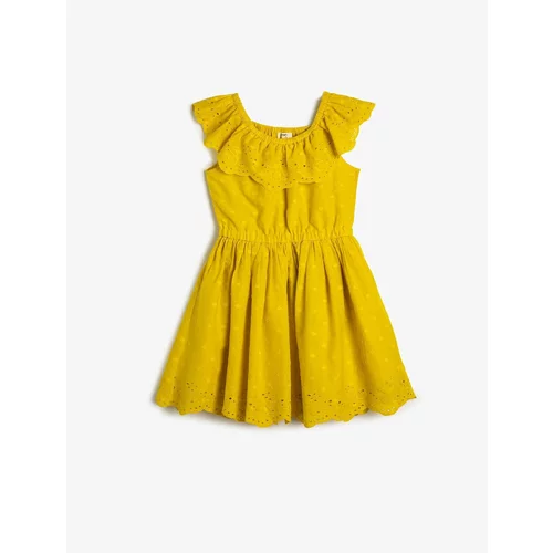 Koton Ruffled Midi Dress with Scalloped Loose Collar Cotton Lined.