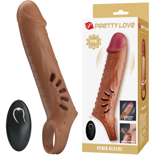 Pretty Love Qwanell Vibrating Penis Sleeve with Remote Dark Skin Slike
