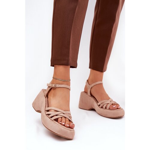 Boto Platform And Wedge Sandals Made Of Eco Suede Beige Nendal Cene
