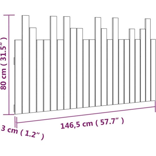  Uzglavlje za krevet Crno 146,5x3x80 cm od masivne borovine Slike