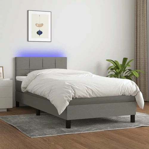  Box spring postelja z vzmetnico LED temno siva 100x200 cm blago, (20937289)