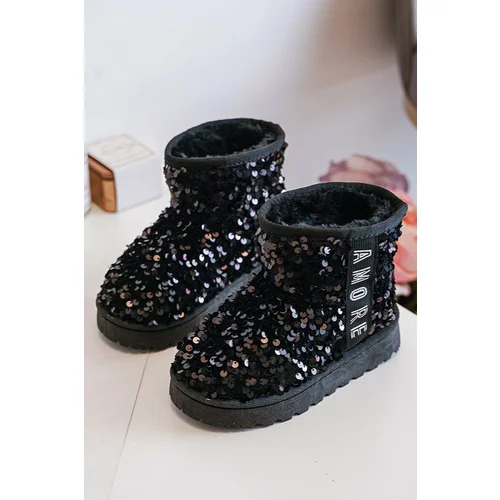 Kesi Children's insulated snow boots with sequins, black Rebbica