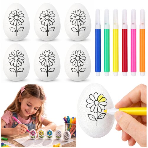  Easter Styrofoam Eggs For Painting Markers Flower Pattern D 6pcs Slike