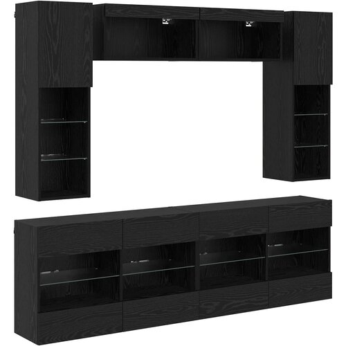  Set zidnog ormarića za TV 6 pcs Crni Hrast Konstrukcijsko drvo Slike